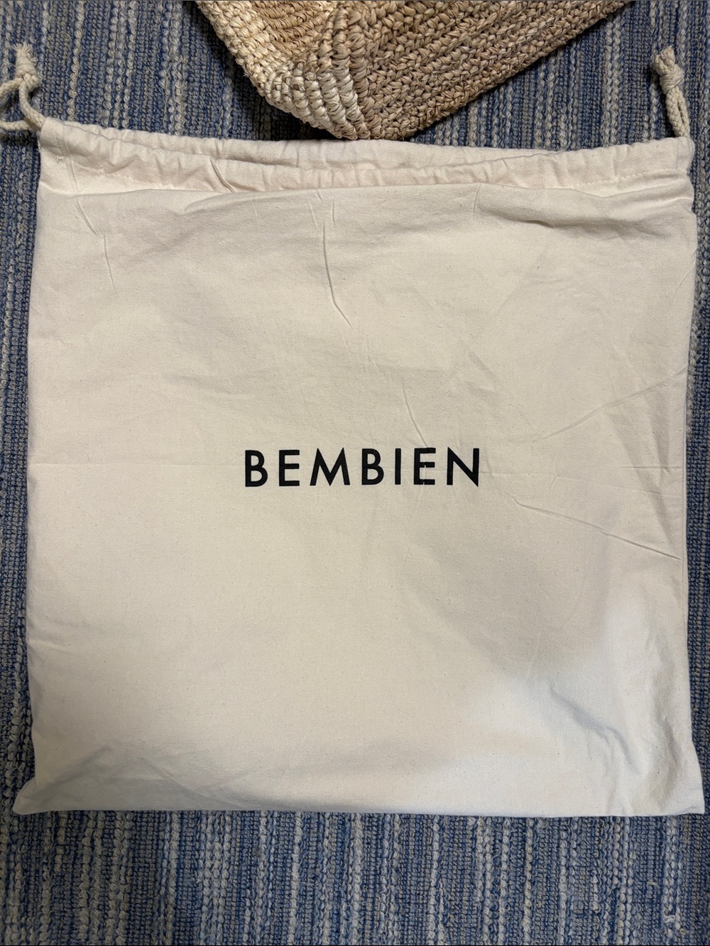 Bembien Woven Straw Tote Bag with Tan Handles - Natural Stripe - Picture 5 of 5